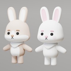 Cute 3D cartoon bunnies with expressive faces.