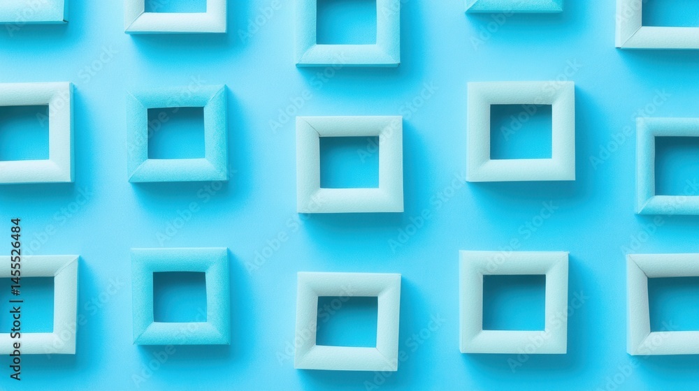 Poster minimalist composition of square frames on light blue background for creative projects and design el