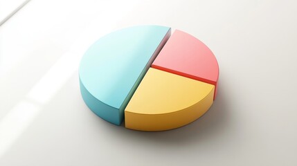 Obraz premium Clean isometric D pie chart in four soft color parts, placed on a white surface for business use