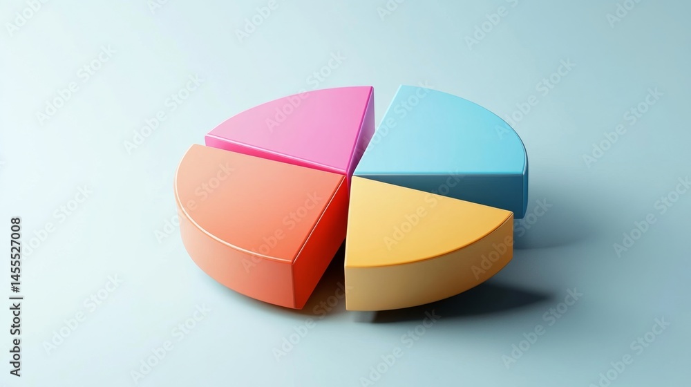 Aufkleber floating d pie chart with solid-colored parts on a minimal studio backdrop