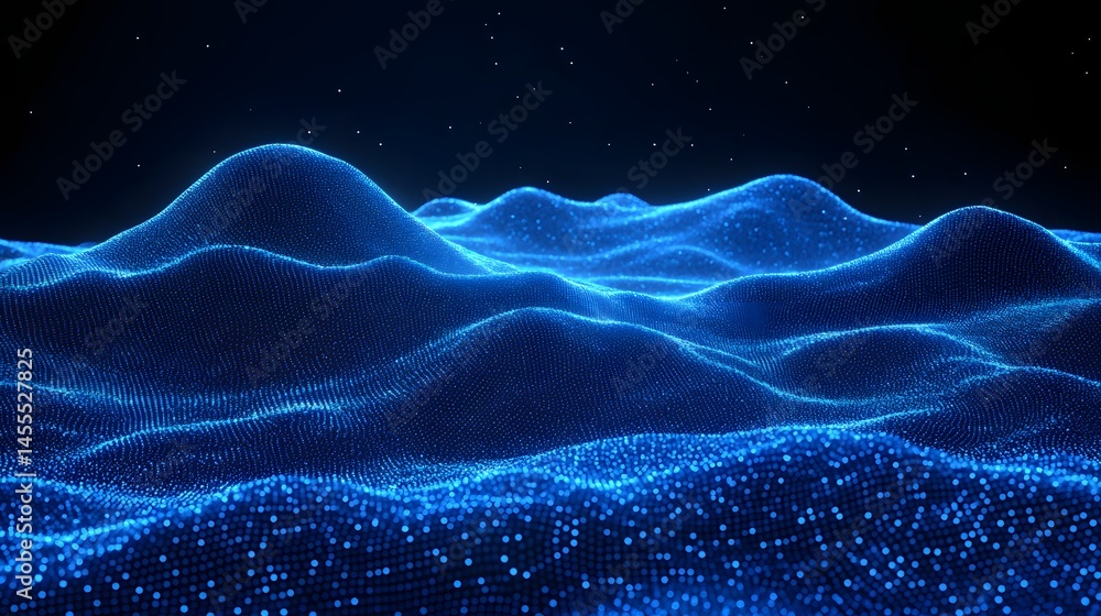 Aufkleber abstract digital landscape of blue dots forming rolling hills against a starry night. a mesmerizing 