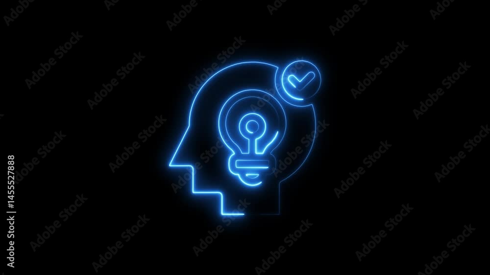 Aufkleber illuminated neon brain shape with lightbulb and check mark idea solution concept