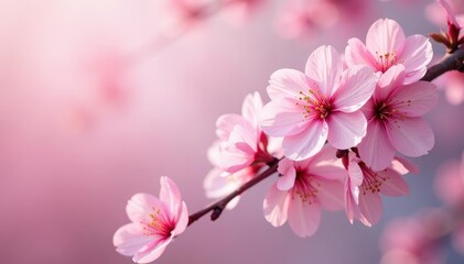 Fototapeta premium Delicate pink sakura blossoms, full bloom, scattered pattern , pink flowers, art