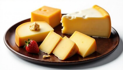 Elegant cheese plate, gourmet cheeses, isolated , delicious, crackers
