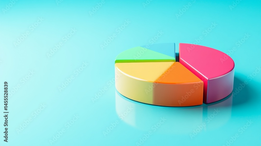 Aufkleber minimal d pie chart with vibrant color wedges and a subtle reflection on a clean flat surface