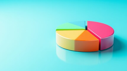 Obraz premium Minimal D pie chart with vibrant color wedges and a subtle reflection on a clean flat surface