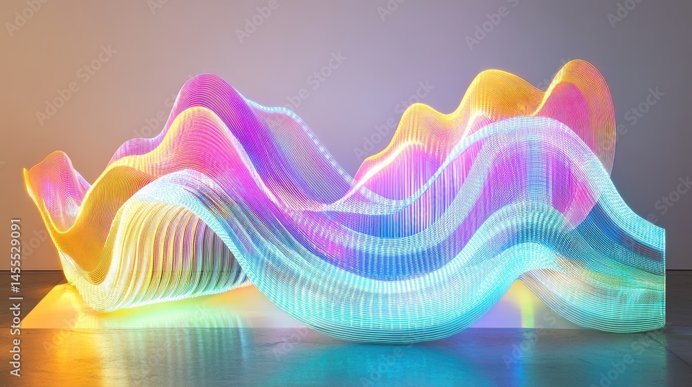 Poster chromatic luminous waveforms, a vibrant display of light and form