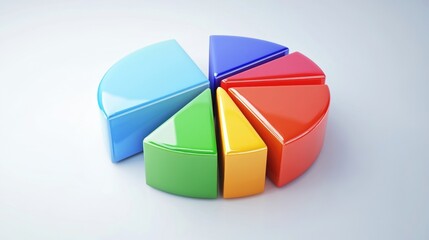 Fototapeta premium Simple D pie chart with glossy parts fanned apart slightly to show detail, placed on a neutral base