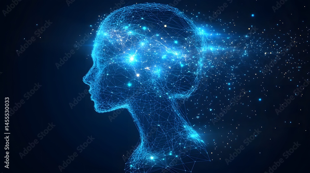 Aufkleber futuristic glowing figure. neural network concept. depicts intelligence, connection, and technology.