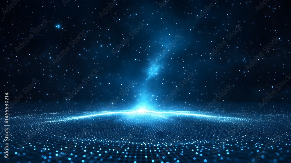 Aufkleber a mesmerizing digital vista of a starry expanse merging with a luminous, futuristic ground. abstract