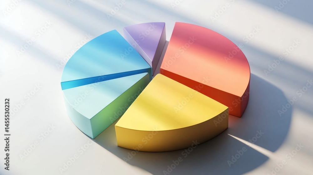 Aufkleber soft gradient d pie chart with five distinct parts arranged symmetrically, casting shadows