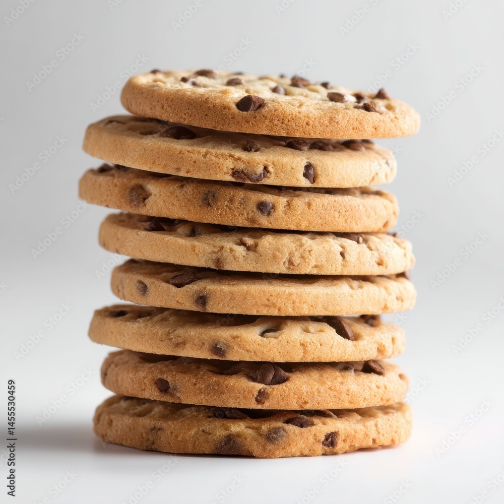 Aufkleber stack of delicious chocolate chip cookies on a white surface ready to be enjoyed and shared with fri