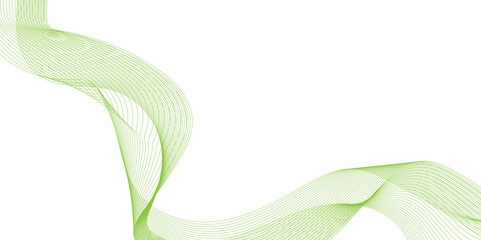 Abstract glowing wave lines green colors gradient wave layers on white background.