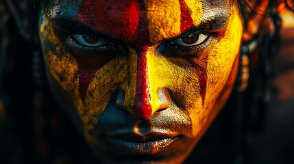 Warrior Face Paint Portrait Intense Gaze Tribal Art