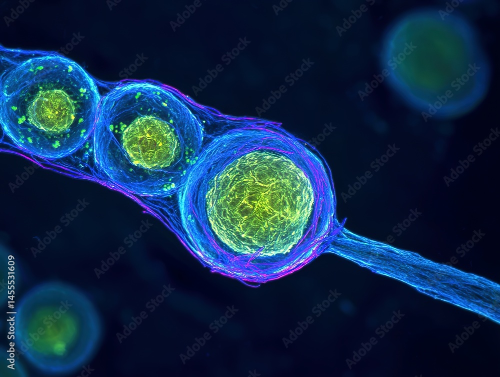 Poster close-up microscopic view of multiple vibrant cells.