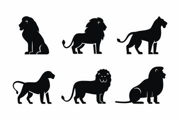 set of Lion Icon vector silhouette illustration isolated on white background