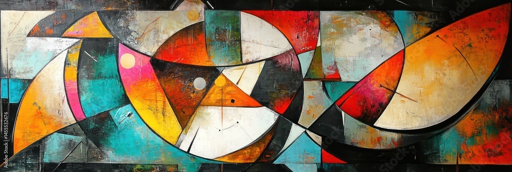 Poster dynamic geometry, an abstract composition of shapes and colors