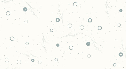 Circles, twigs, small elements create a seamless pattern.