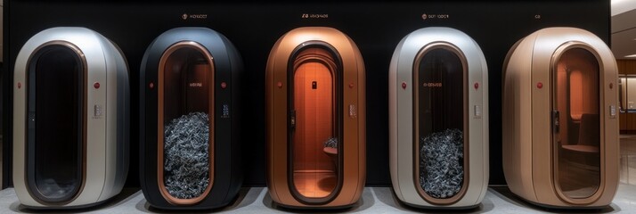 Modern soundproof booths in various colors