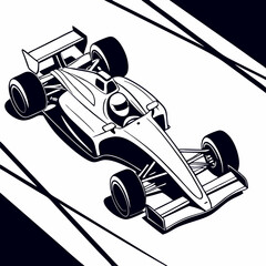 Top view of Fast Formula 1 motorsport car vector illustrated front view silhouette shadows front