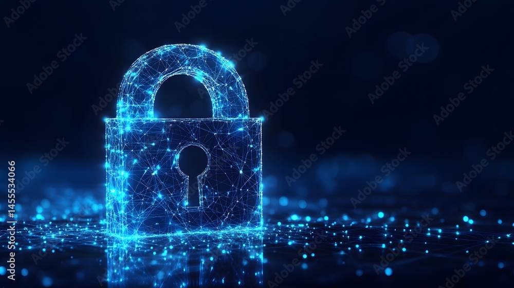 Poster futuristic digital padlock concept. represents security, encryption, and data protection. abstract d
