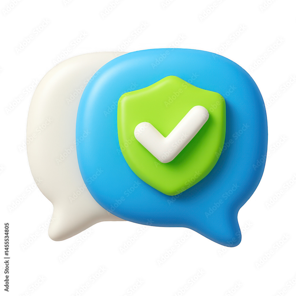 Aufkleber layered 3d speech bubbles feature a prominent green shield and checkmark, symbolizing secure and ver