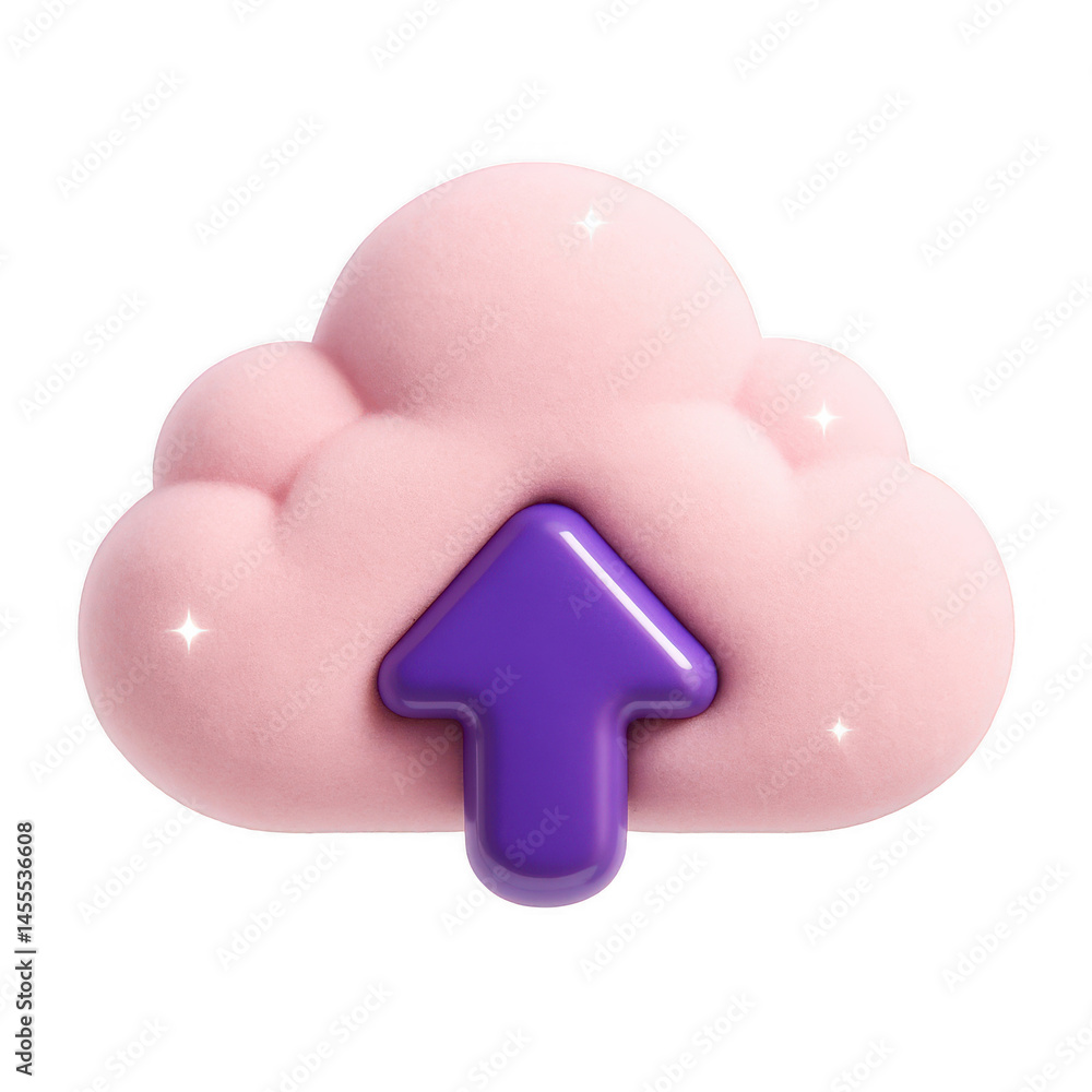 Poster adorable pink textured cloud featuring a glowing purple arrow, an expressive visual symbolizing file