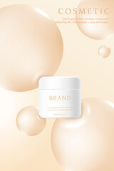 Cosmetic product ads template on gold background with bubble.