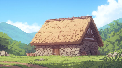 Rustic Thatched Cottage in a Serene Countryside Setting