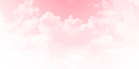 Pink sky with white clouds. beautiful white cloud on pink sky background.