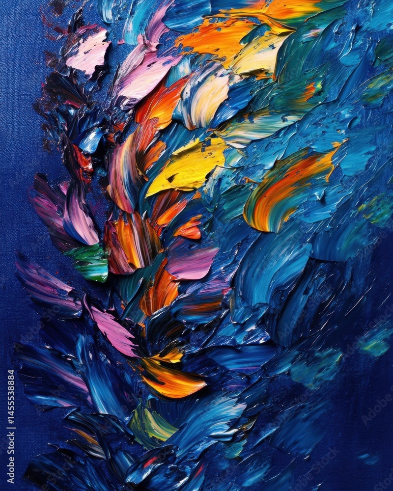 Aufkleber abstract expressionism with impasto technique and vibrant color palette on canvas surface