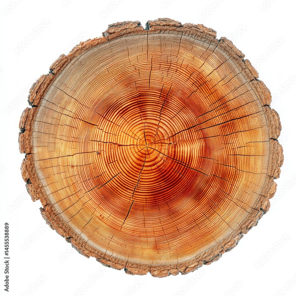 Aufkleber tree trunk cross section showing growth rings on a white background for design element
