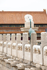 Sundial and crane in the Forbidden City in Beijing, China