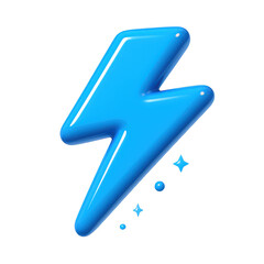 A striking blue three-dimensional lightning symbol, crafted with a smooth, glossy finish, emanating bright electric sparks.