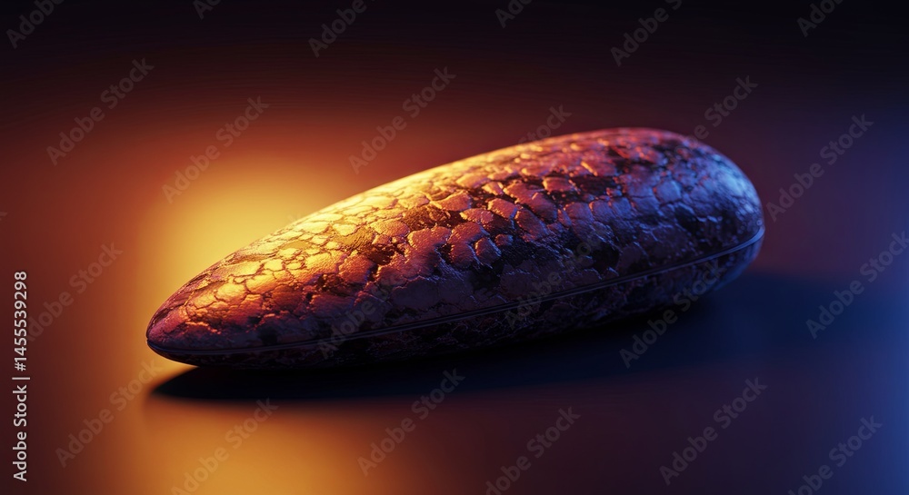 Poster a small, curved object with a shiny, metallic surface