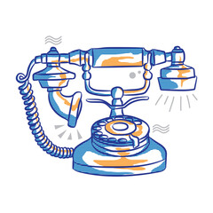 Classic old retro vintage phone illustration in hand drawn style