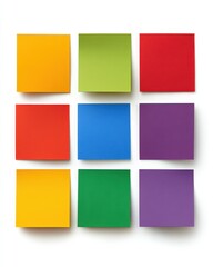 Fototapeta premium Colorful Sticky Notes Arranged in a Grid Pattern on White Background for Creative Projects