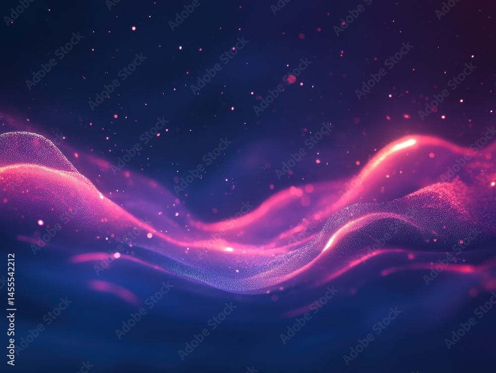 Poster abstract cosmic background with flowing energy waves and sparkling particles in deep space