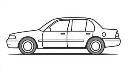 Obraz premium Simple line drawing of a four door sedan side view illustration