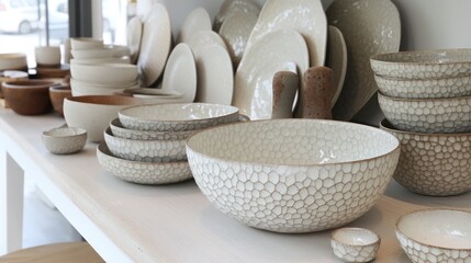 Display of ceramic bowls and plates