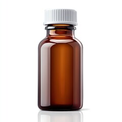 Fototapeta premium Empty amber glass medical bottle on white