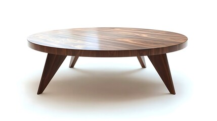 Wooden coffee table with a round top and three legs