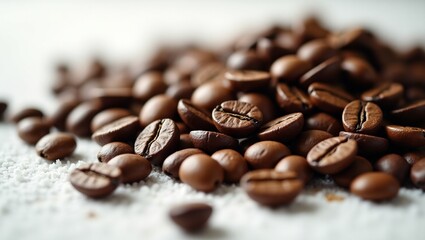 Naklejka premium Macro Shot of Coffee Beans - White Background