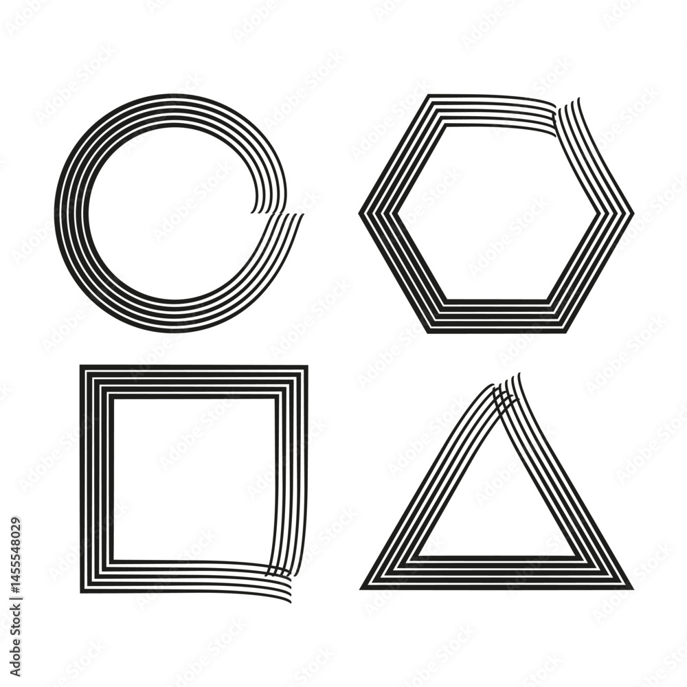 Aufkleber geometric figure icons. triangle square hexagon. vector black outline. abstract circle form.
