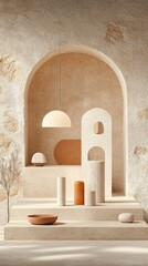 Beige archway with decorative objects