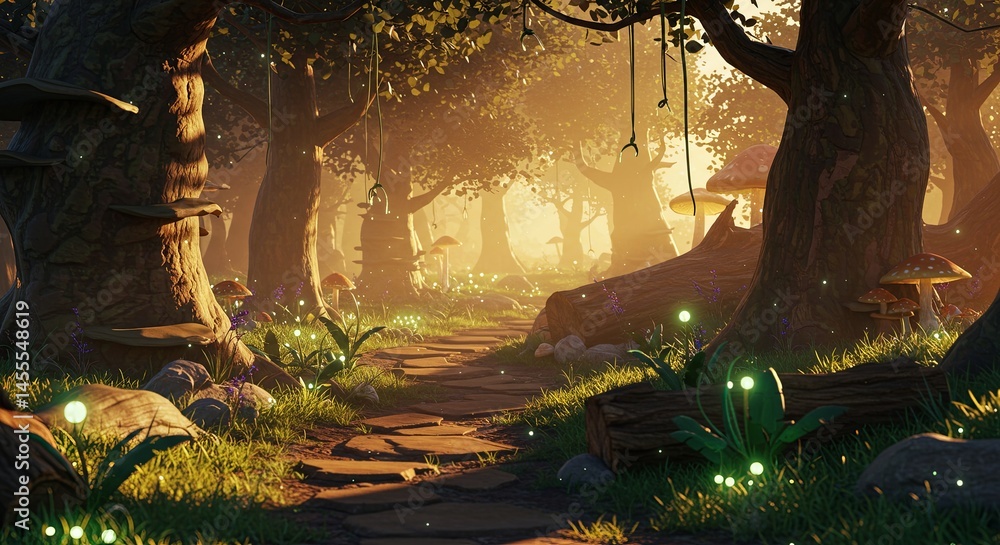 Poster A forest scene with a path through it