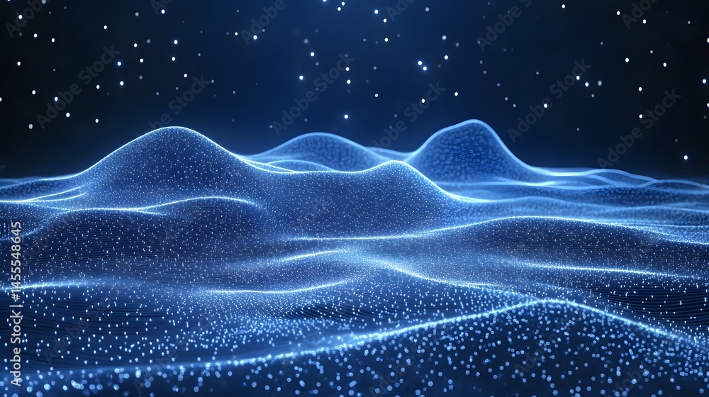 Aufkleber abstract blue network landscape with glowing stars in the background. represents connectivity and te