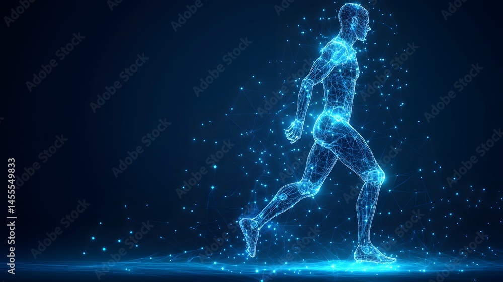 Leinwandbilder futuristic digital runner, energy pulsing through a network of light. dynamic, motion-filled scene. 