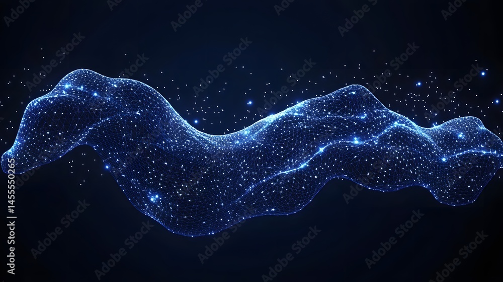 Leinwandbilder Abstract digital rendering showcases a complex network illuminated in cool blue against a dark background. Suggests data visualization and connectivity. Abstract Digital low-poly wireframe connected