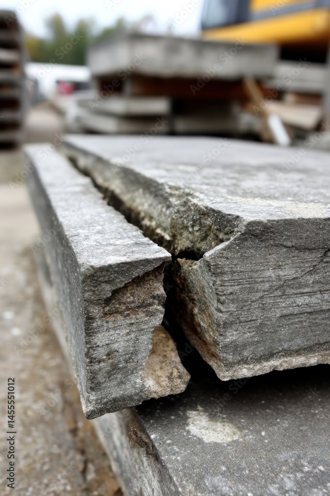 Poster close up of stacked concrete slabs with visible cracks and rough texture for construction projects